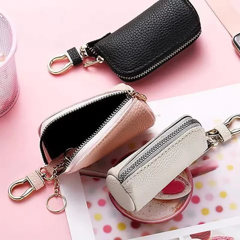 Portachiavi in Pelle alla Moda, Mini Borsa Portachiavi Multifunzionale con Cerniera, Organizzatore Portatile per Uomo e Donna