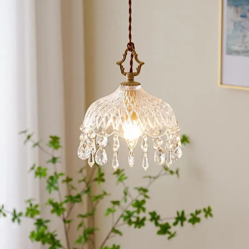 YEBMLP Lampada a sospensione in vetro retrò francese per interni LED Lampadario artistico di lusso Camera da letto Bar Ristorante Lampada a sospensione da tavolo con lampadina E14