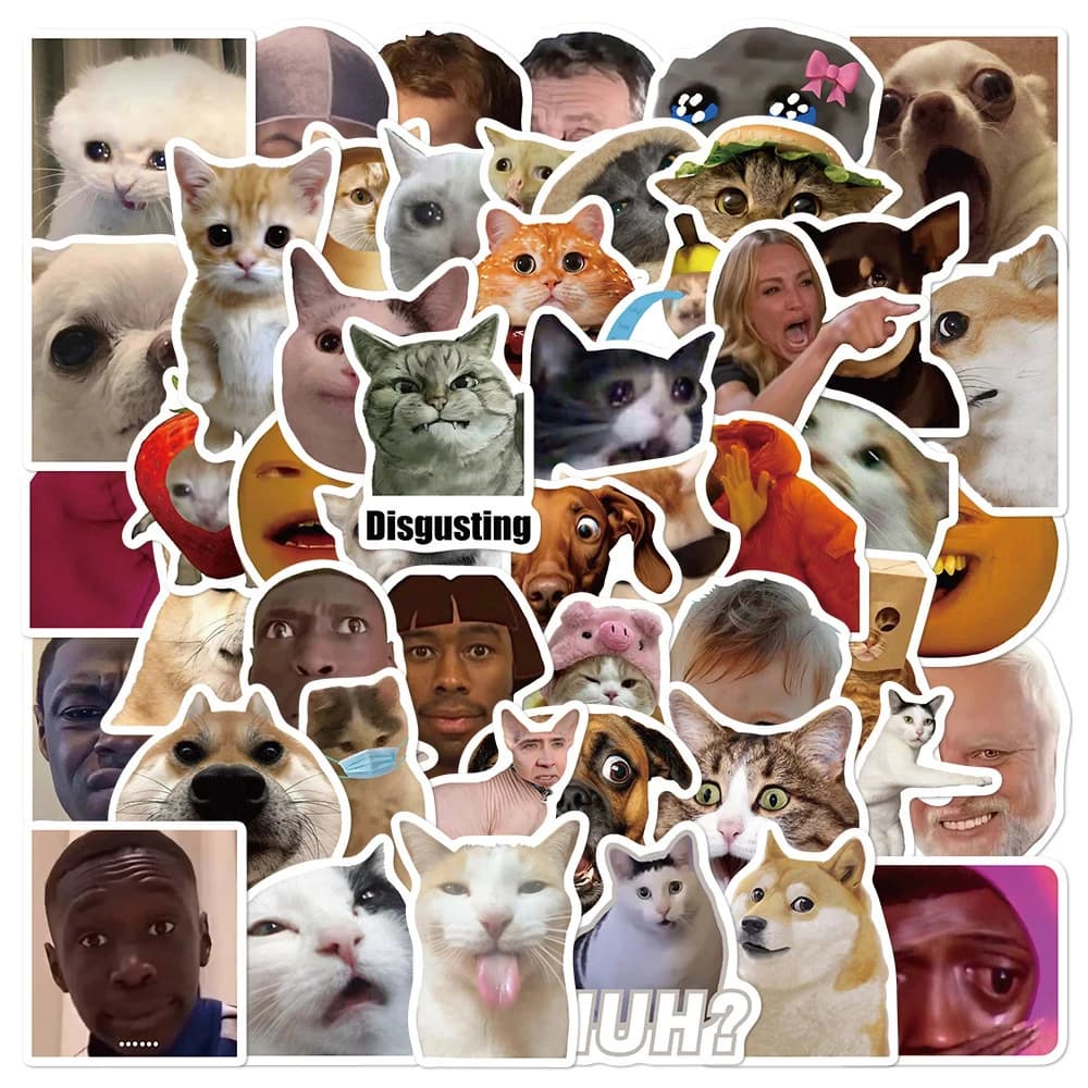 10/30/50 Pezzi Adesivi Classici Divertenti MEME Graffiti con Espressioni di Gatti e Cani, Decalcomanie Fai da Te per Bagagli, Moto, Laptop, Adesivi Cartoon, Giocattolo, Regalo
