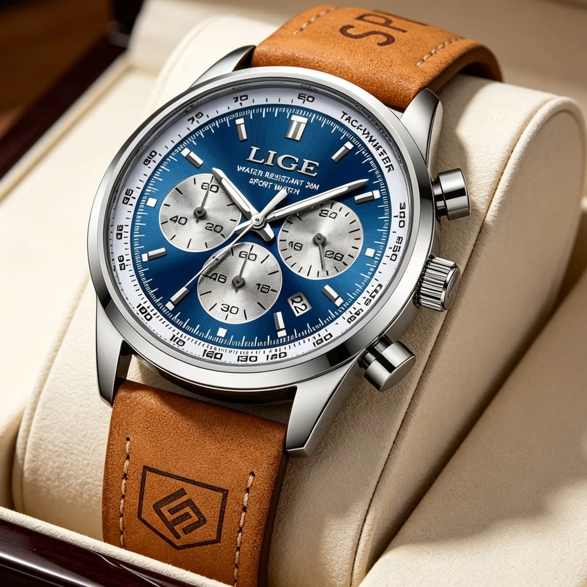Orologio da uomo LIGE impermeabile avanzato con calendario, luce notturna e timer, orologio da uomo in pelle, elegante e di lusso, reloj hombre