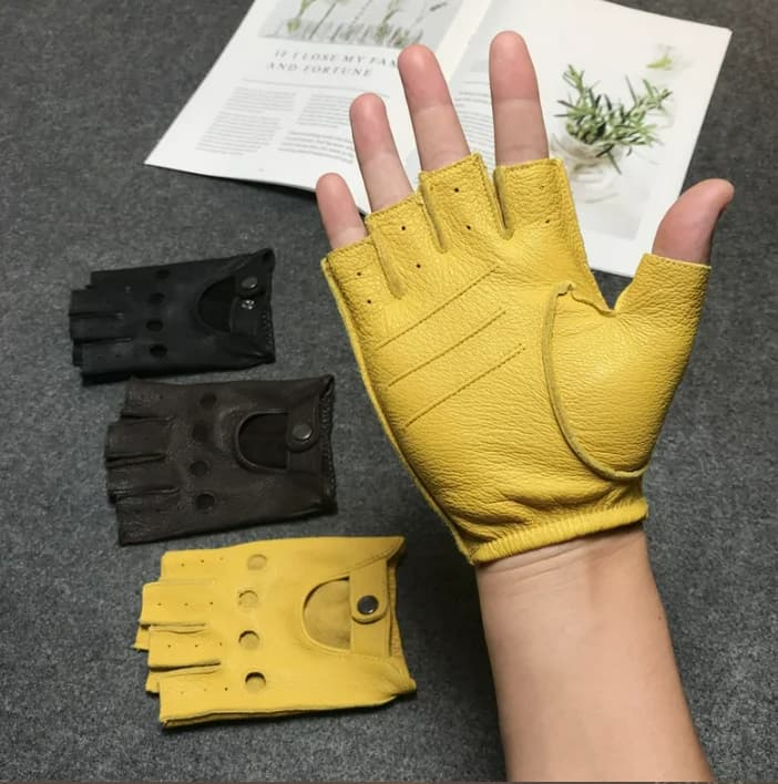 Cycling open finger gloves, men's and women's sports fitness, driving motorcycles, retro goat leather half finger gloves
