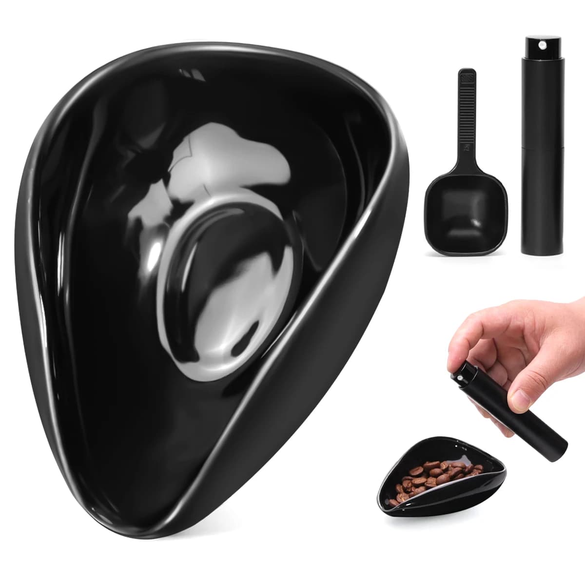 Leeseph Coffee Bean Dosing Cup and Spoon Set, Ceramic Dosing Vessel Measuring Tray Kit for Coffee or Tea, Espresso Accessories