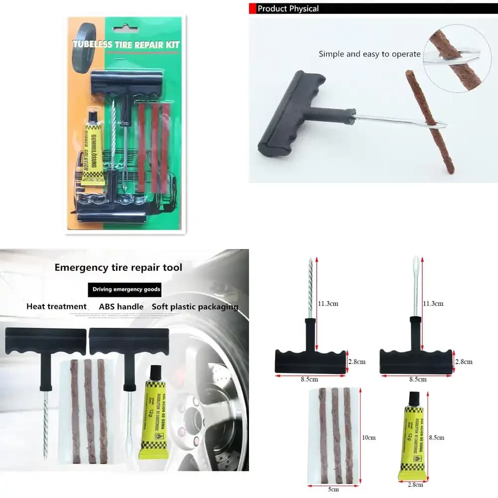 Kit di Attrezzi Manuali per Riparazione Pneumatici Auto, Adatti per Riparazioni di Emergenza Dopo Forature di Pneumatici Tubeless in Esterni e Autostrade