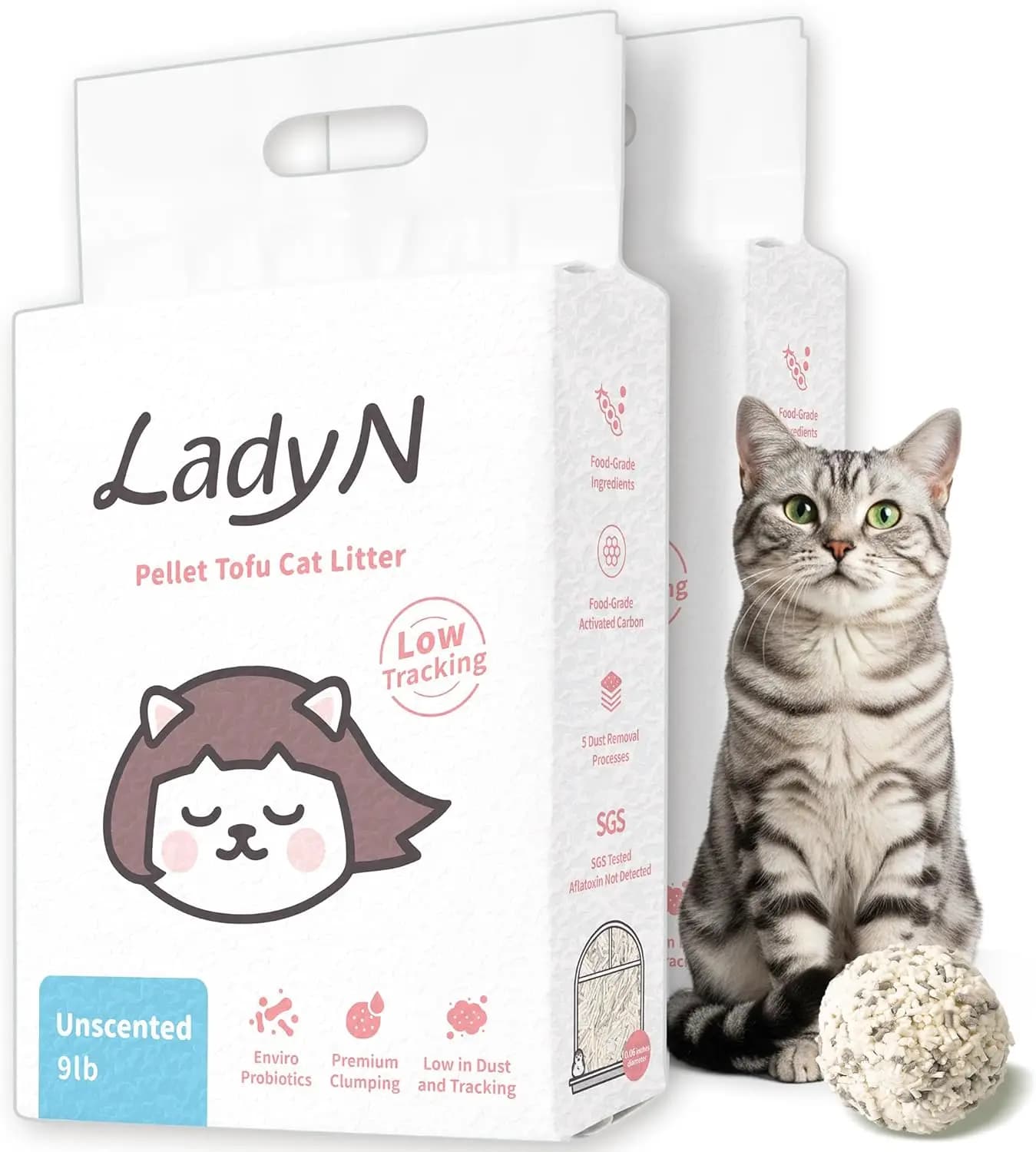 Lettiera Agglomerante per Gatti, Ultra Assorbente Senza Polvere, Basso Trasporto di Sabbia, Controllo Odori con Carbone Attivo 18lb (2 Confezioni Senza Profumo)