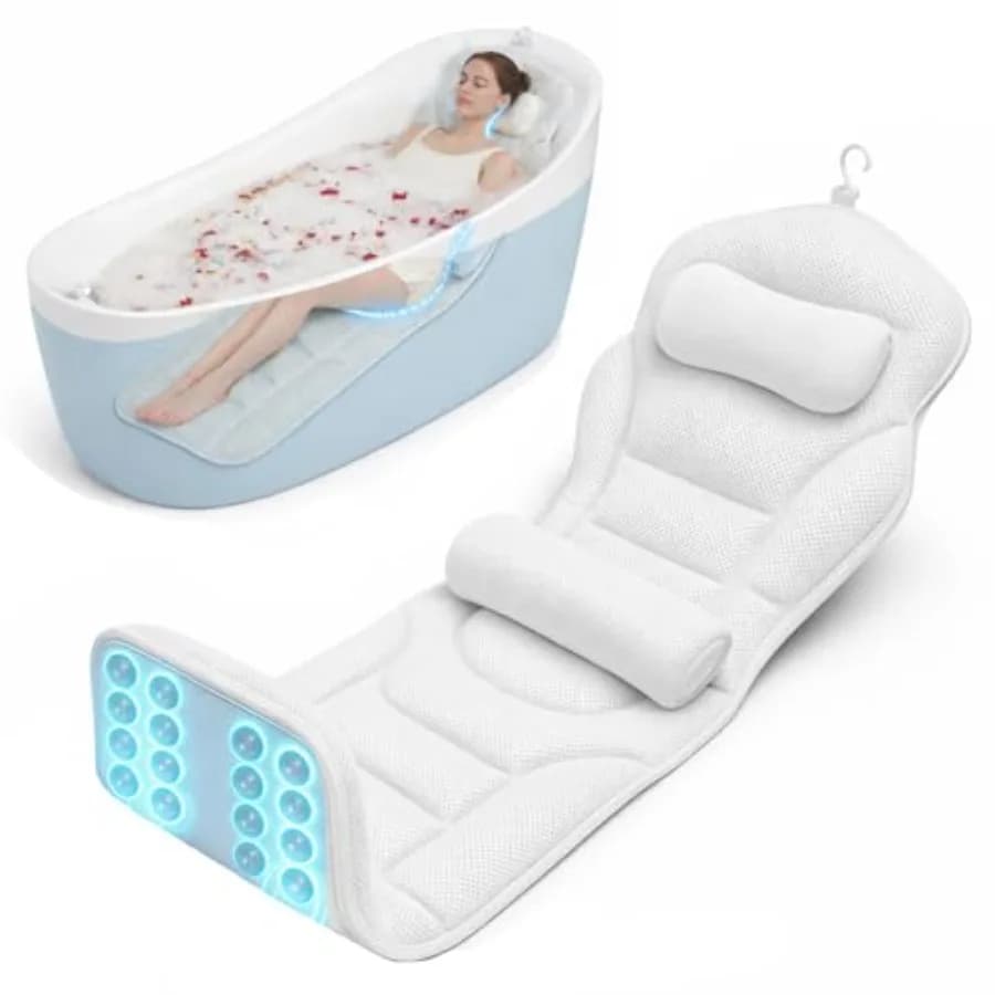 Cuscino per vasca da bagno a corpo intero con supporto lombare, cuscino per vasca da bagno in rete 5D Air Mesh, cuscino da bagno completo con 168 ventose
