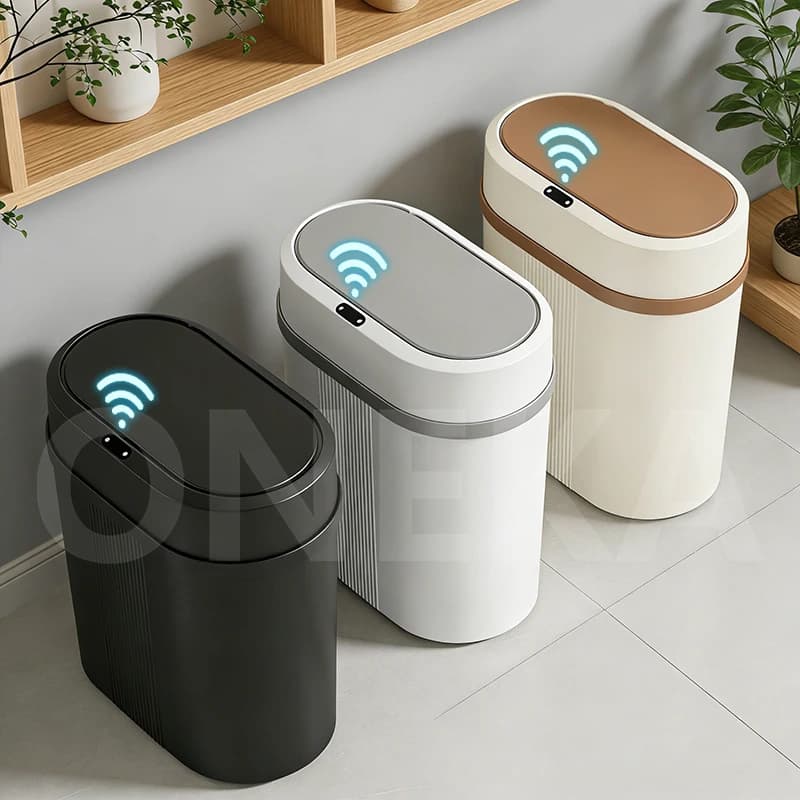 Cestino Intelligente Automatico con Coperchio, Sottile e Salvaspazio, in Plastica, per Rifiuti e Pannolini, Ideale per Ufficio, Camera da Letto, Casa, Bagno, Auto, Camper, Toilette
