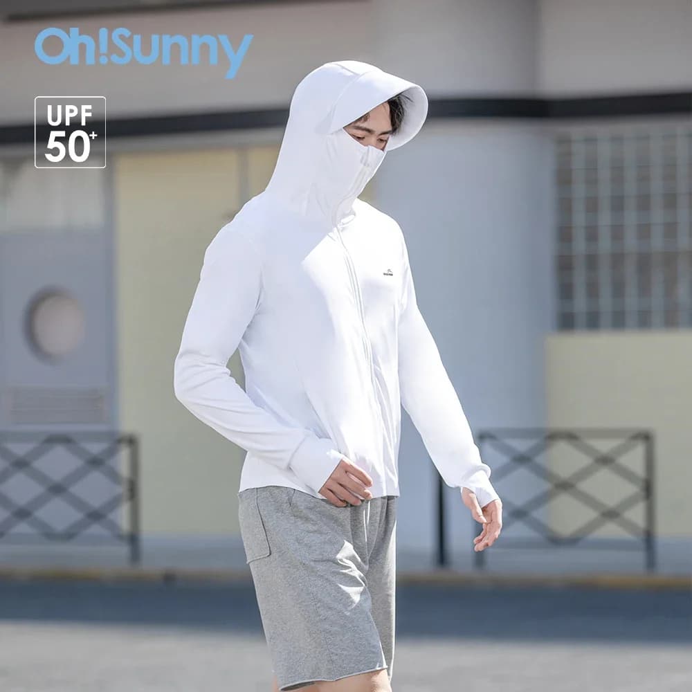 OhSunny Men Solar Protection Refreshing Coats Solar Protection Wide Tent Anti-uv UPF50 + Hood Jacket Light Breathable Quick Dry Outdoor