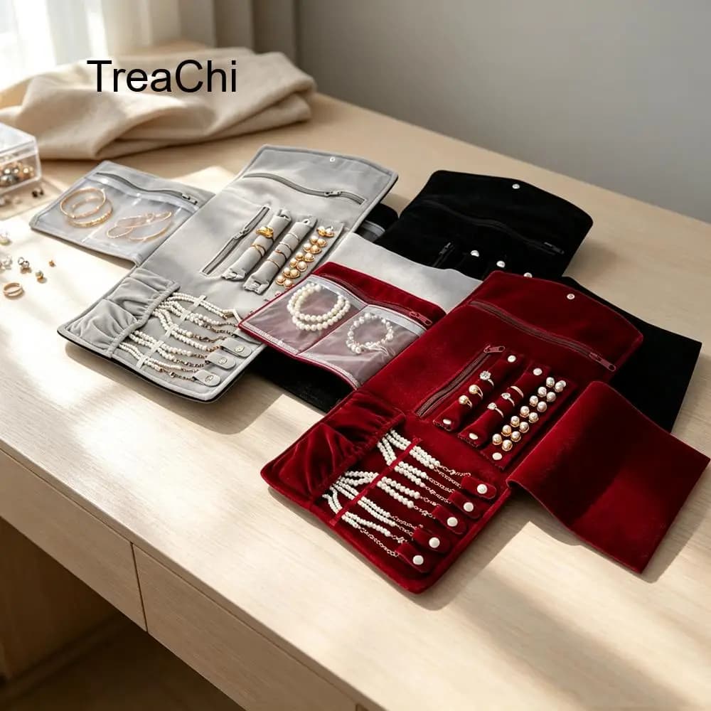 Portable and Three-Fold Jewellery Storage Roll for Travel Rings Earrings Necklaces and Bracelets Large Capacity Storage Roll