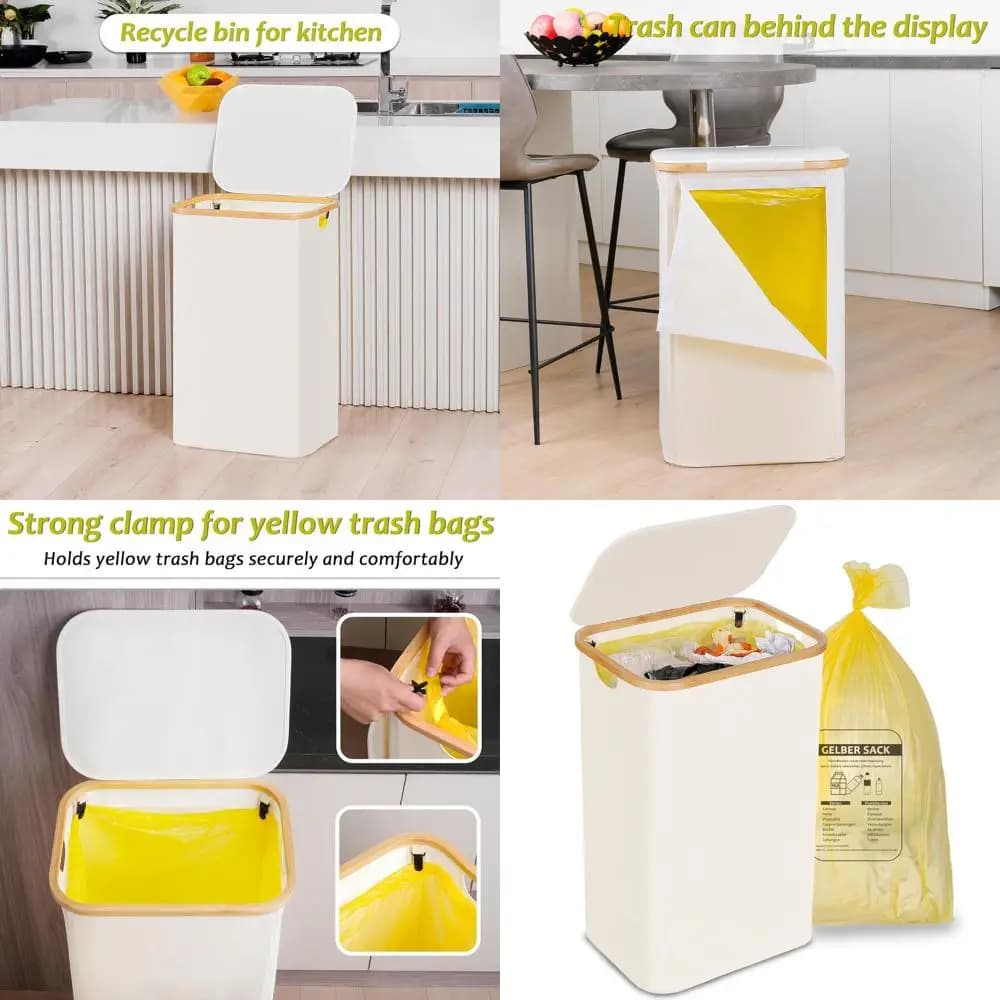 Bidone per riciclo beige da 100 litri con coperchio, porta bidone della spazzatura da 26 galloni per sacchetti gialli, facile rimozione della borsa (borsa non inclusa)