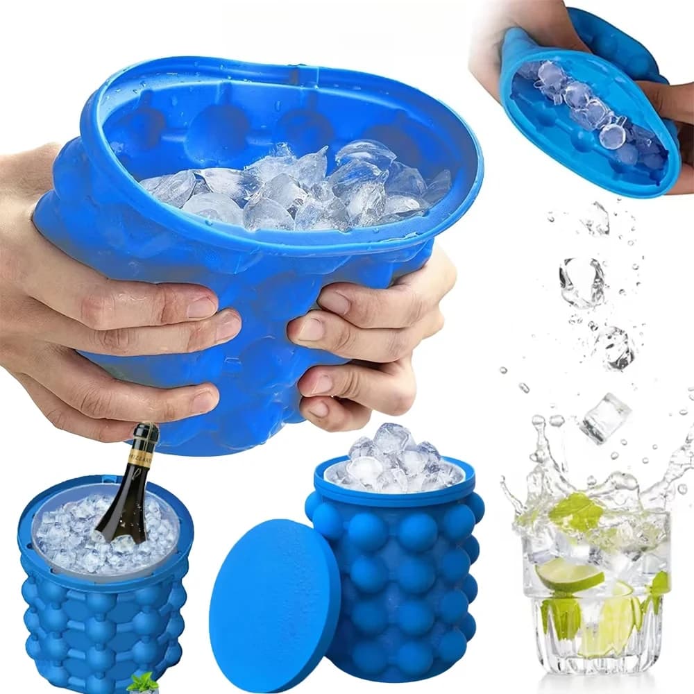 Secchiello per Ghiaccio 2-in-1 in Silicone, Stampo per Ghiaccio Facile da Usare, Griglia per Ghiaccio per Casa e Esterno, Accessori per Bevande da Cucina