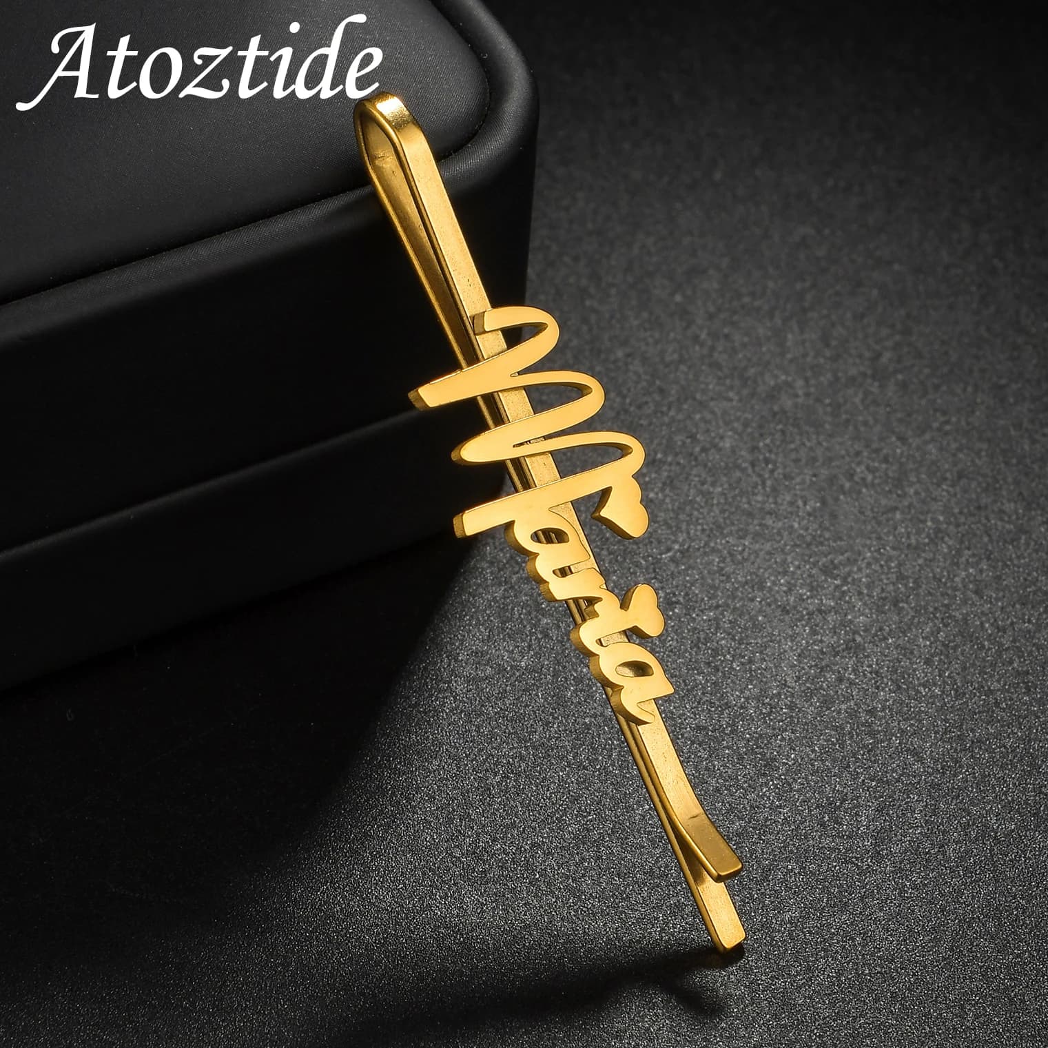 Atoztide personalizzato nome personalizzato tornante per le donne ragazza accessori alla moda in acciaio inossidabile targhetta fermaglio per capelli testa Jewely Gift