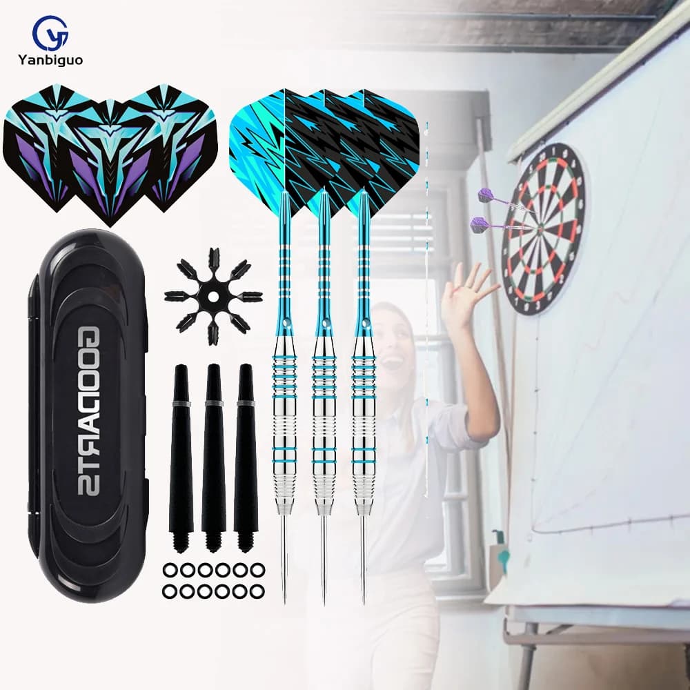 Steel Tip Darts Set with 3 PVC Dart Shafts 8 Flight Protectors 12 Rubber O-Rings Dart Case Beginner or Professional Darts