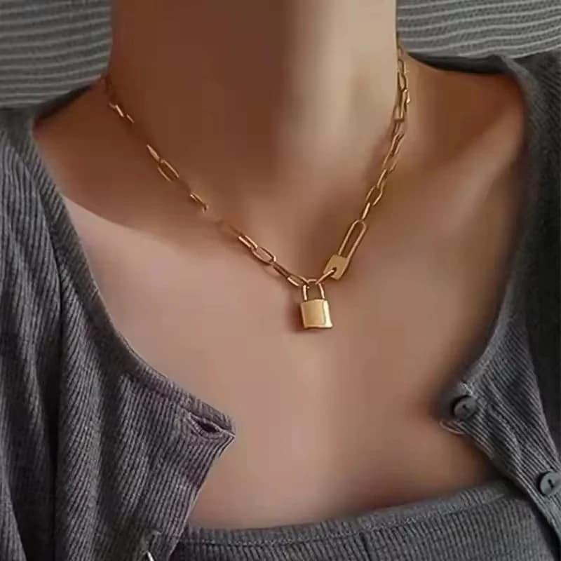 Stainless Steel Letter Love Lock Pendant Thick Chain Necklace For Women Female Retro Punk Style Party Wedding Jewelry Gift