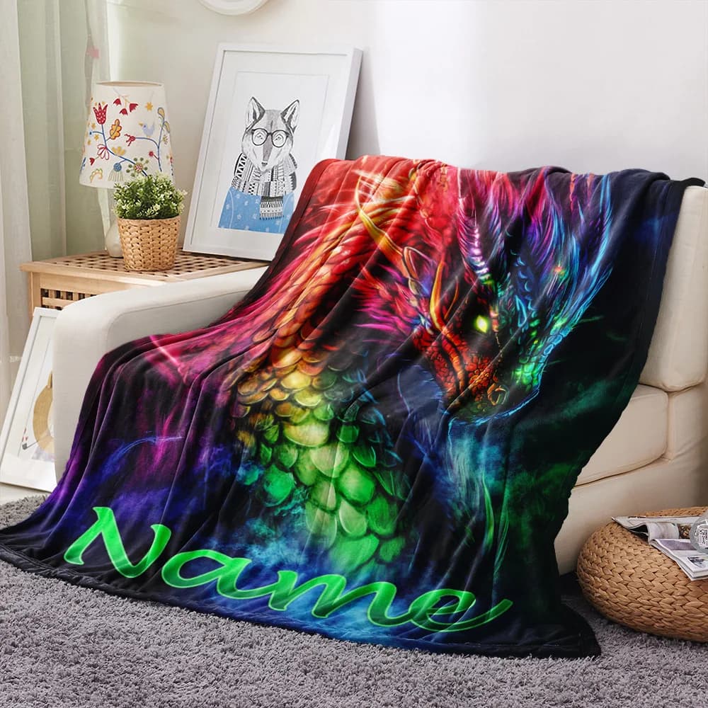custom name glam dragon flannel blanket 100_ polyester