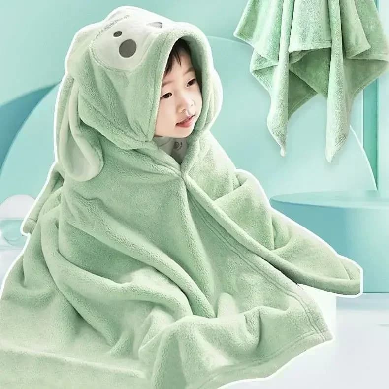 Hooded Kids Bath Towel Cape Wearable Baby Bathrobe Thickened Coral Fleece Absorbent Blanket for Boys Girls Nap