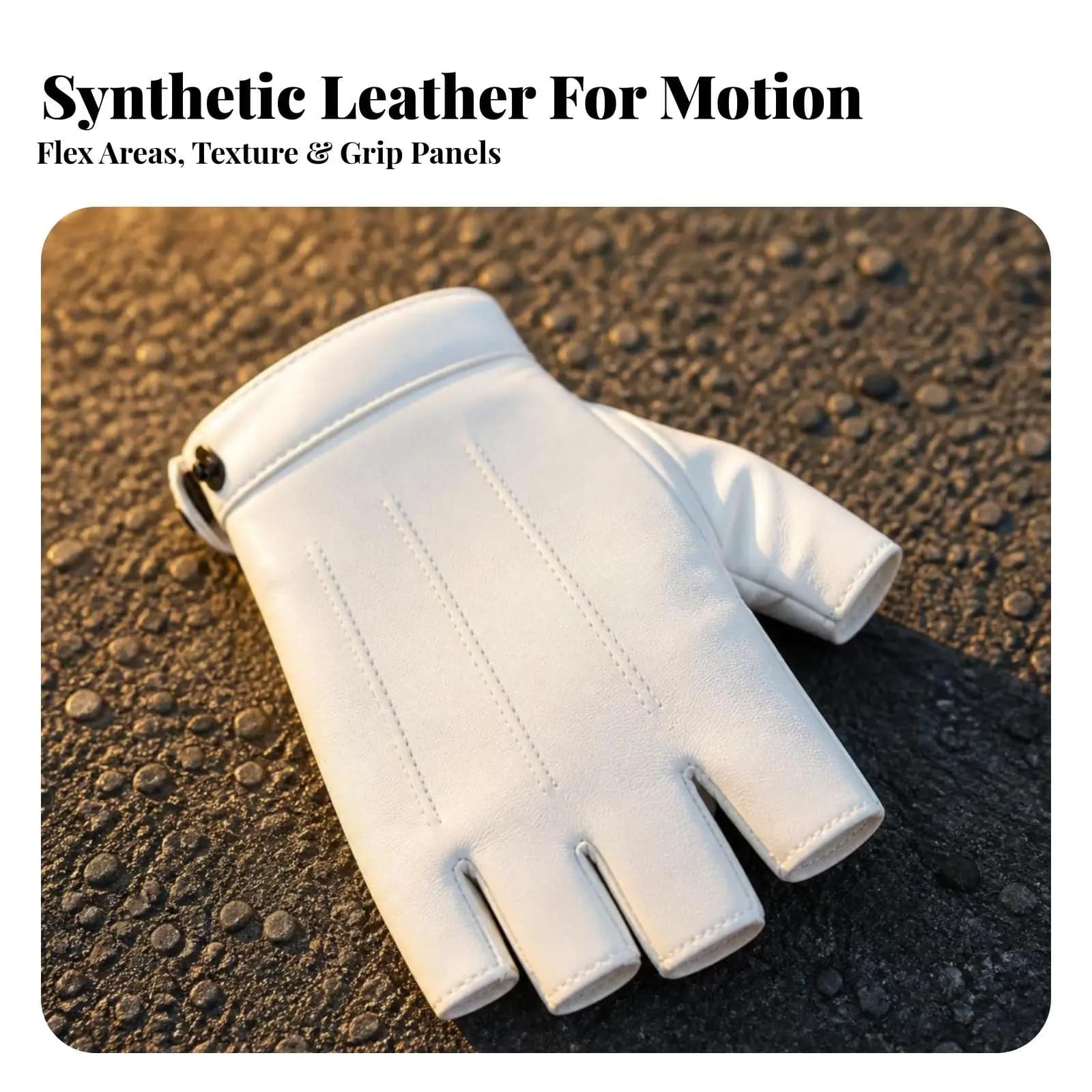 Half Finger Leather Gloves for Men Fingerless Driving Gloves PU Synthetic Material Cycling Gloves with Snap Closure for Daily