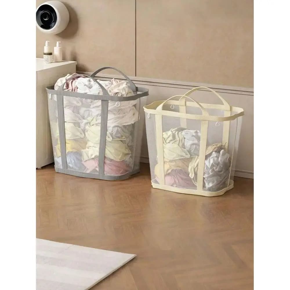 Foldable Mesh Laundry Basket With Handles Portable Storage Bag, SpaceSaving Organizer For Clothes, Home, Laundry Room, Laundry,