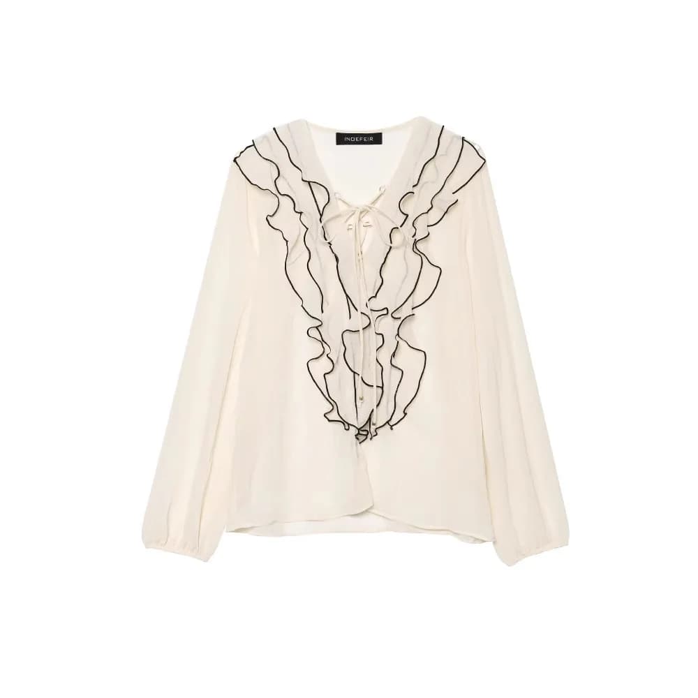 Camicia semitrasparente decorativa a strati da donna + gonna a due pezzi drappeggiata con cintura, top corto bianco con spalle scoperte 1ARH