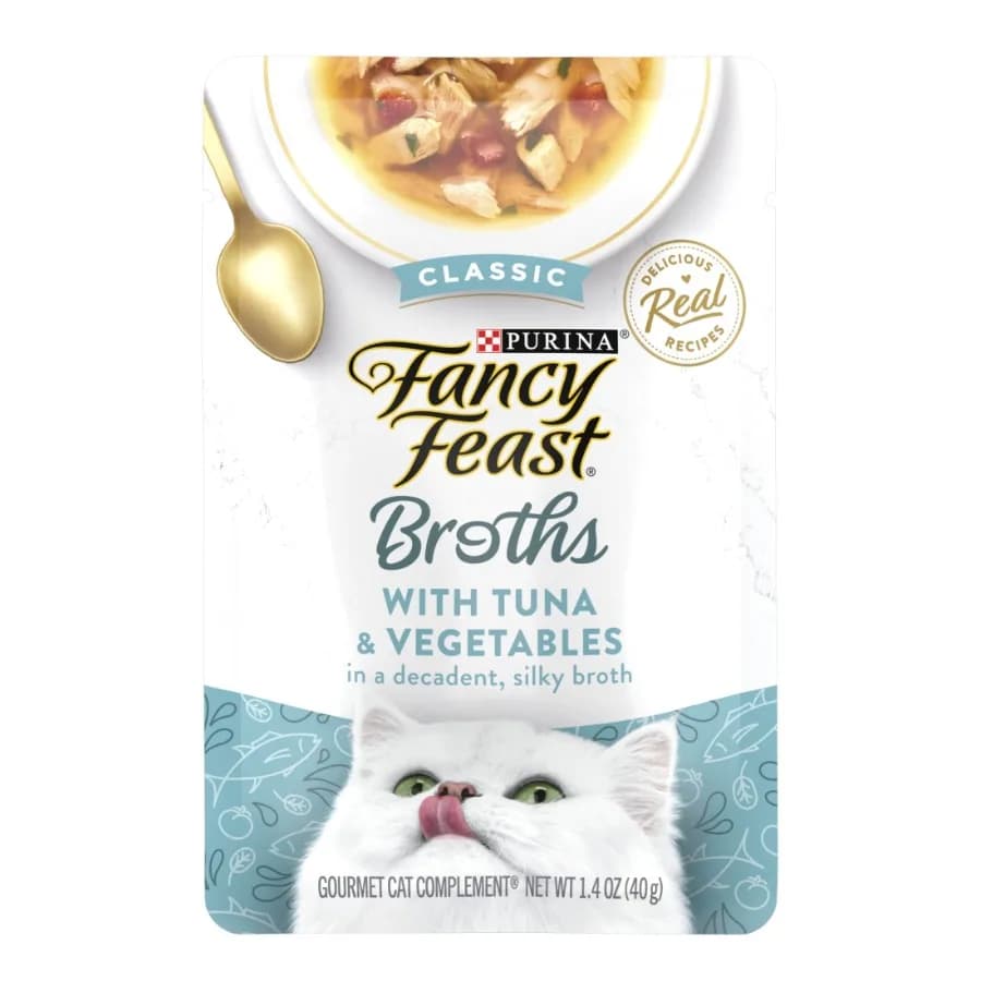 Purina Broths Cibo Umido per Gatti al Gusto di Tonno e Verdure, Bustine da 1,4 oz, Confezione da 16, Senza Cereali, Ricco di Idratazione, Perfetto per l'Uso Quotidiano