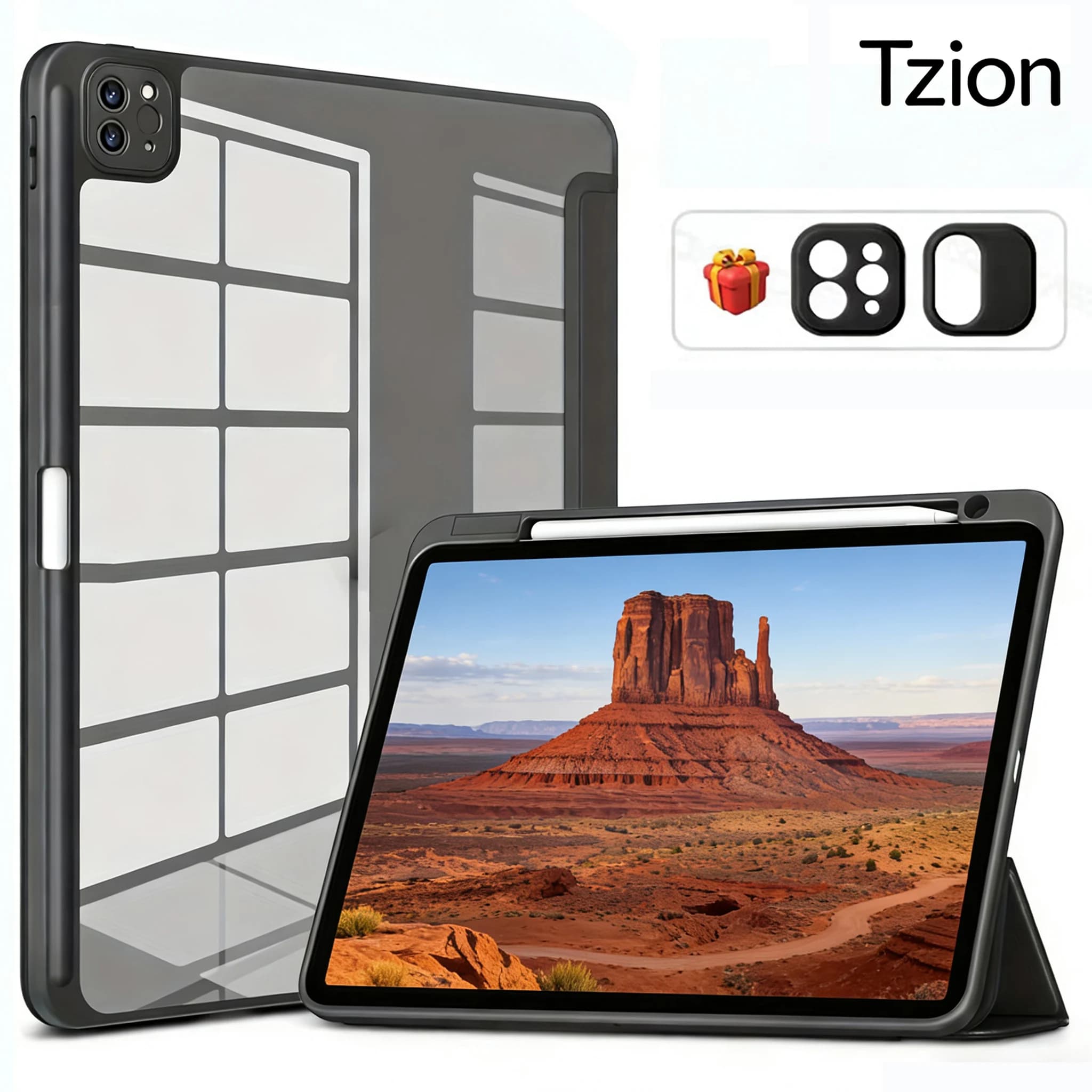Custodia a matita per iPad Pro 11 (2018/2020/2021/2022) e iPad Air 10.9/11 M2/M3/M4 (4a, 5a, 6a, 7a, 8a generazione) con retro trasparente