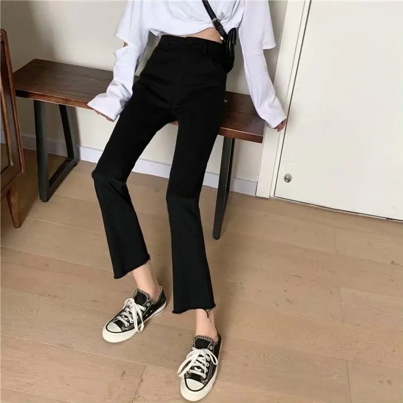 High Waist Bell Bottom Jeans Women's Spring Autumn New Style plus Size Elastic Slimming for Pear Shaped Body Hoof Pants