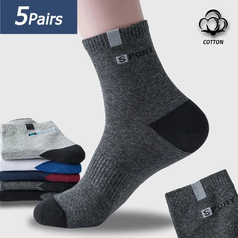 5 pairs of cotton socks for men Sport breathable soft letter fashion sneakers high elasticity central tube sock towel Sox summer