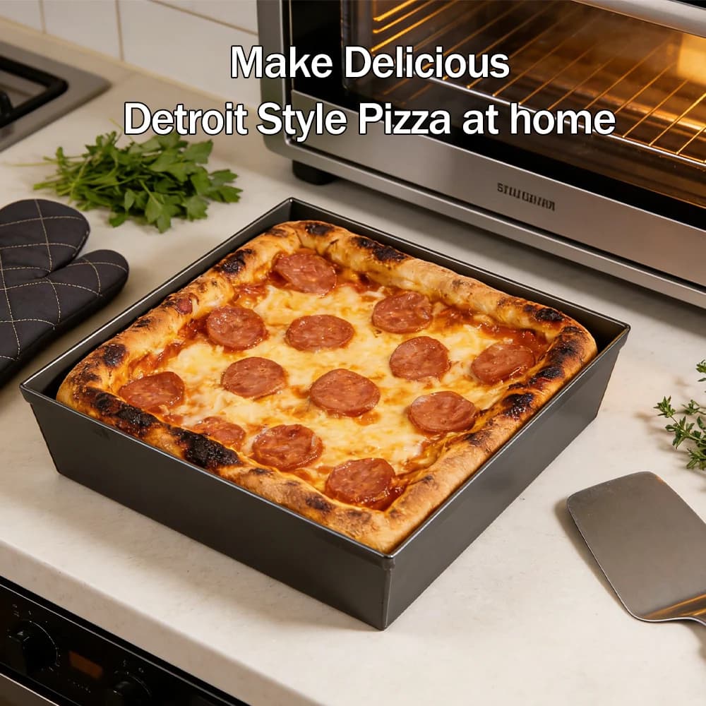 Onilini Detroit Style Pizza Pan 10 X 8 X 2.5 Inch, 10 X 10 X 2.5 Inch, Hard Anodized Aluminum Pre-seasoned Deep Dish Bakeware