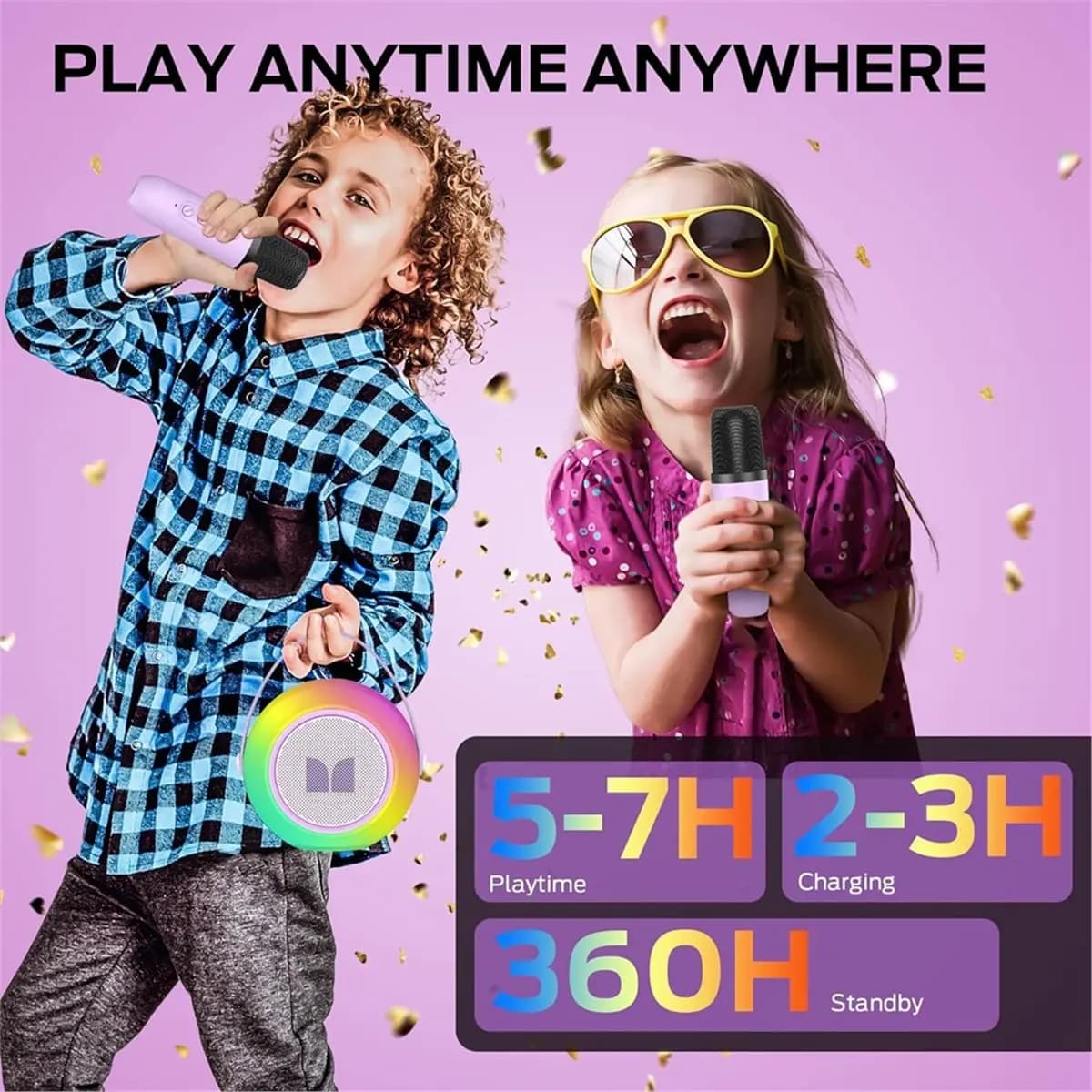 (BOFF) Mini Macchina per Karaoke per Bambini e Adulti, Altoparlanti Bluetooth Portatili con 2 Microfoni Wireless, Regali di Natale e Compleanno