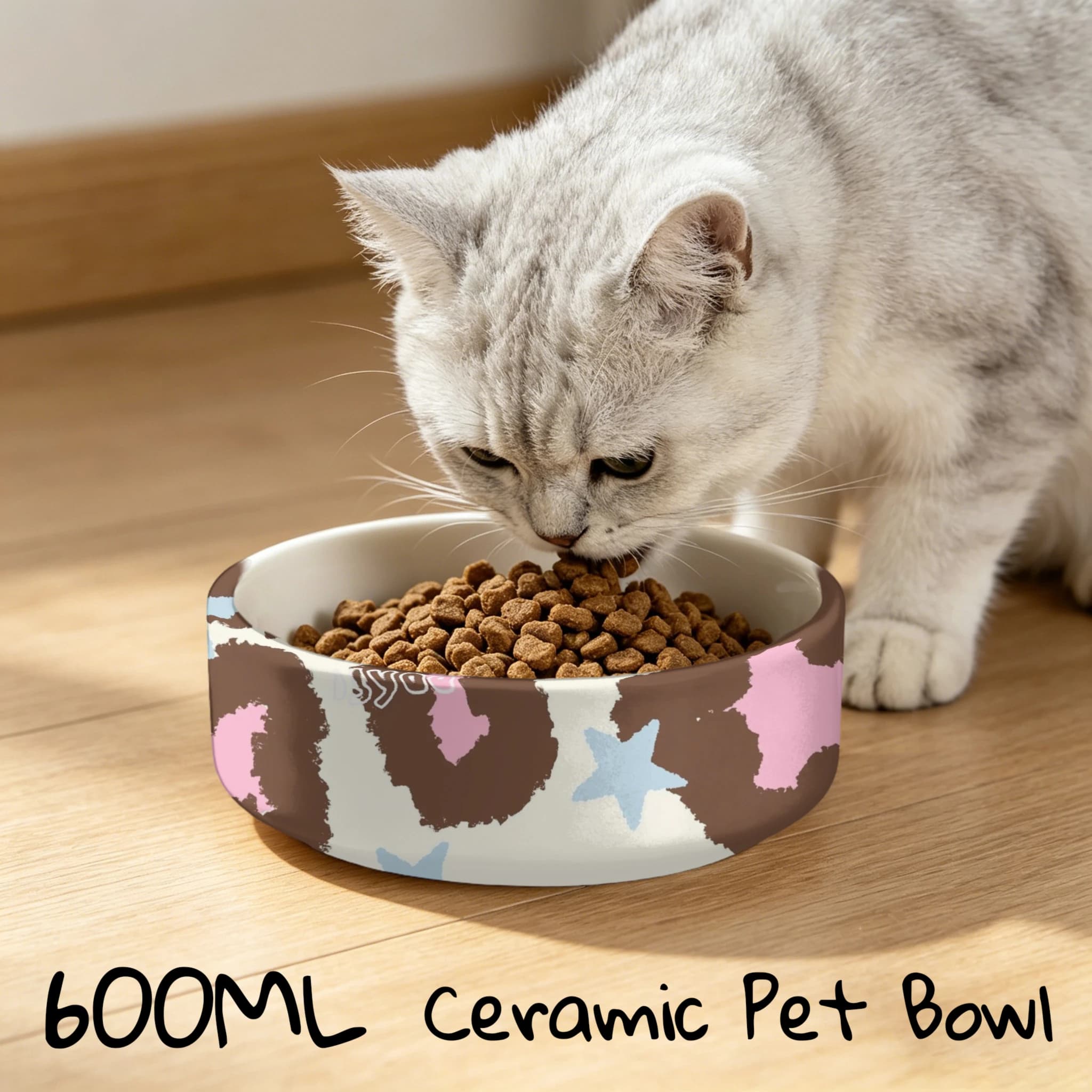 Ceramic Pet Bowl, Suitable for Cat Food & Drinking Water, Cute Printed Pattern, Sturdy & Durable, Ideal Choice for Cat Lovers