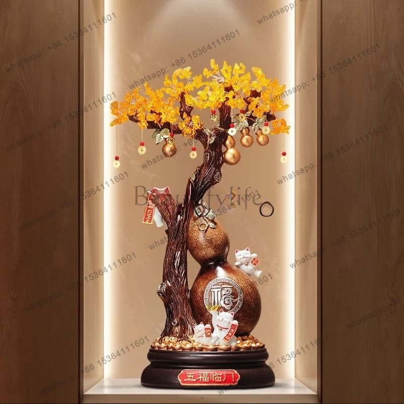 Albero della Fortuna Wufu Linmen, Ornamento da Pavimento, Gatto Portafortuna per Soggiorno, Mobile TV, Ufficio