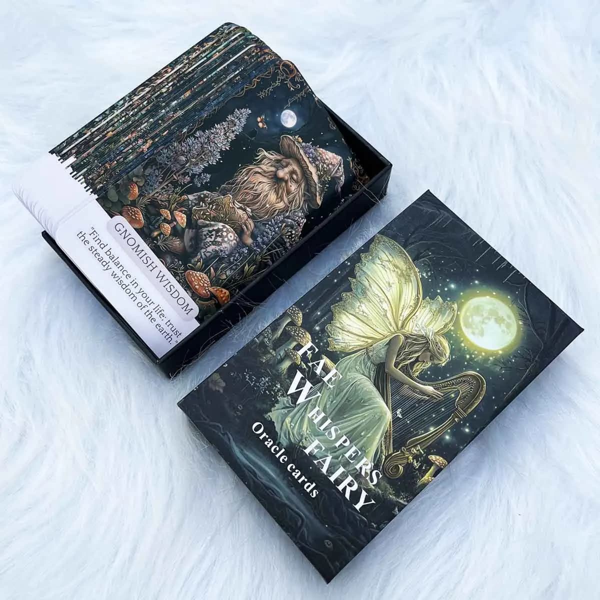 Set di carte Oracle Fae Whispers Fairy, 54 carte dei Tarocchi che migliorano i tuoi giochi di viaggio mistico