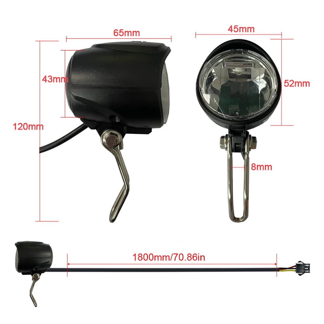 ABVH 12-72V Electric Bicycle Front and Rear Light Sets, Connecting Cables Kit for E-Bike Light, Cycling Accessories