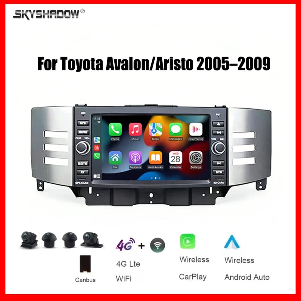 Autoradio multimediale per auto da 8 pollici con CarPlay Android 12G+256G, 4G, Wi-Fi, Bluetooth, GPS, navigazione, per Toyota Avalon/Aristo 2005-2009