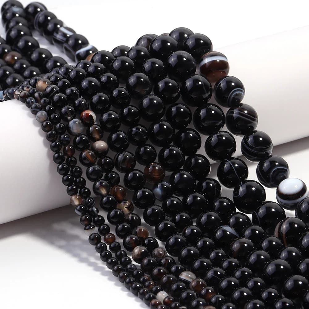 4 6 8 10 12mm Natural Black Stripe Agate Stone Beads Round Loose Beads For Jewelry Making DIY Necklace Bracelets Accessories