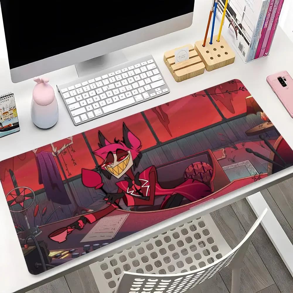HazbinS HotelS Alastor Tappetino per mouse Gaming cartoon Bordo di bloccaggio Grande computer Gamer Tappetino per mouse in gomma grande Tappetino per scrivania per laptop