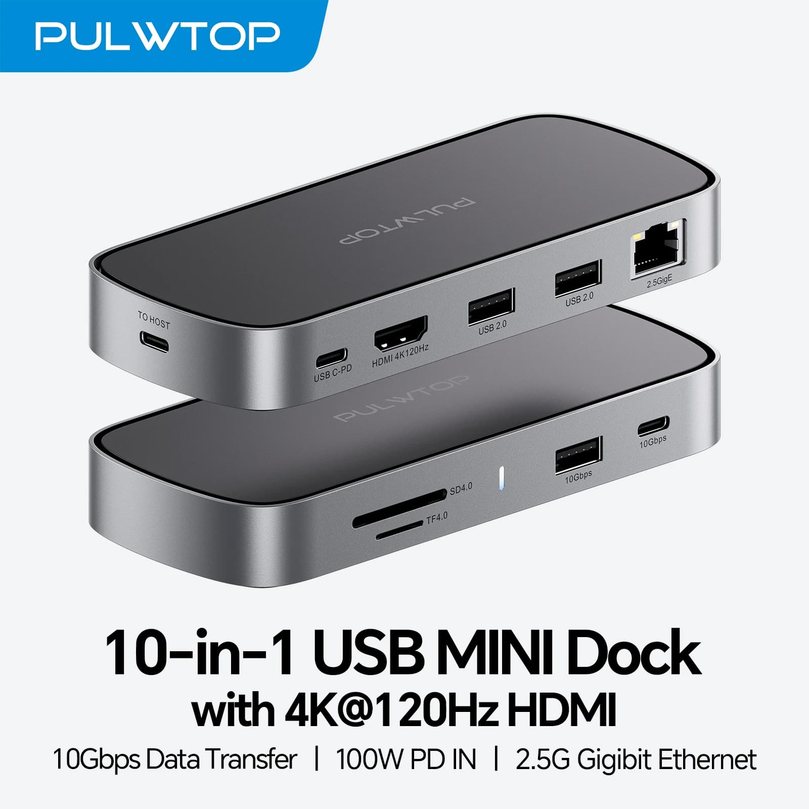 PULWTOP Docking Station per MacBook con Doppio Monitor per MacBook Pro/Air M5/M4/M3, con 2HDMI, PD, RJ45, USB A/C 10Gbps, SD/TF, USB 2.0