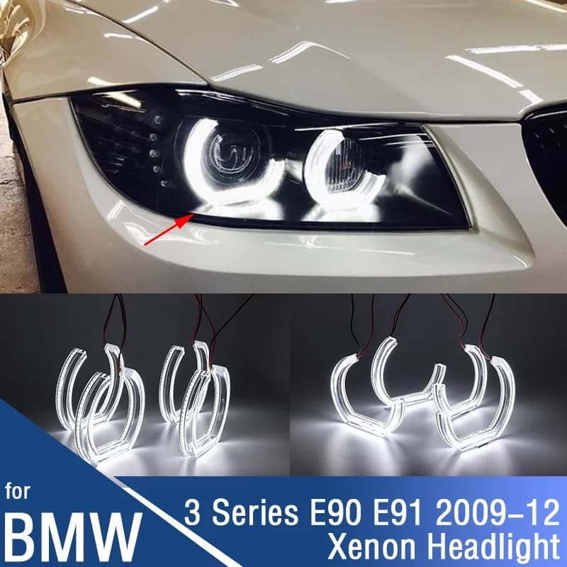 M Stile A Ferro di Cavallo Copertura Acrilica Bianca LED Angel Eye Halo Anello per BMW 3er E91 E90 LCI 316i 318i 320i 323i 325i 328i 330i Xenon