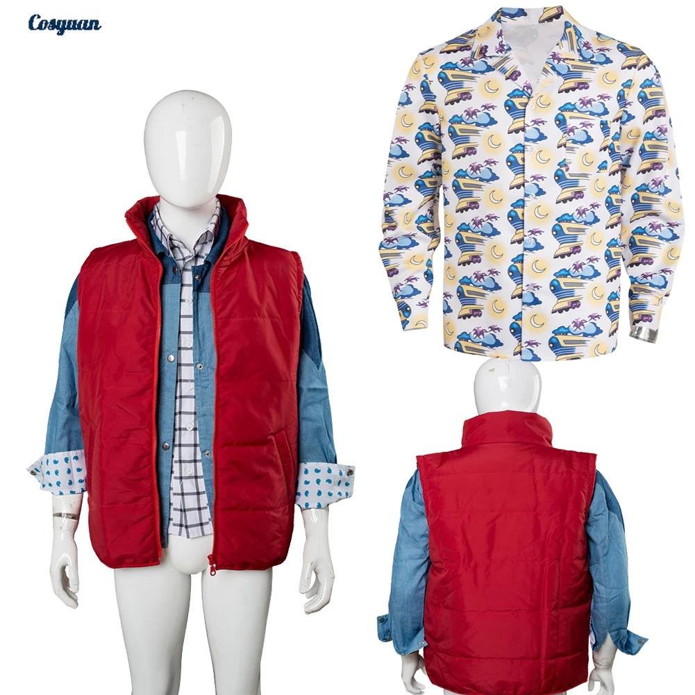 Marrone Fantasia Cosplay Marty Giacca Cappotto Camicia Casual 1985 Film Indietro Gioco di ruolo per il futuro Panno Uomini adulti Vestiti per travestimento da festa