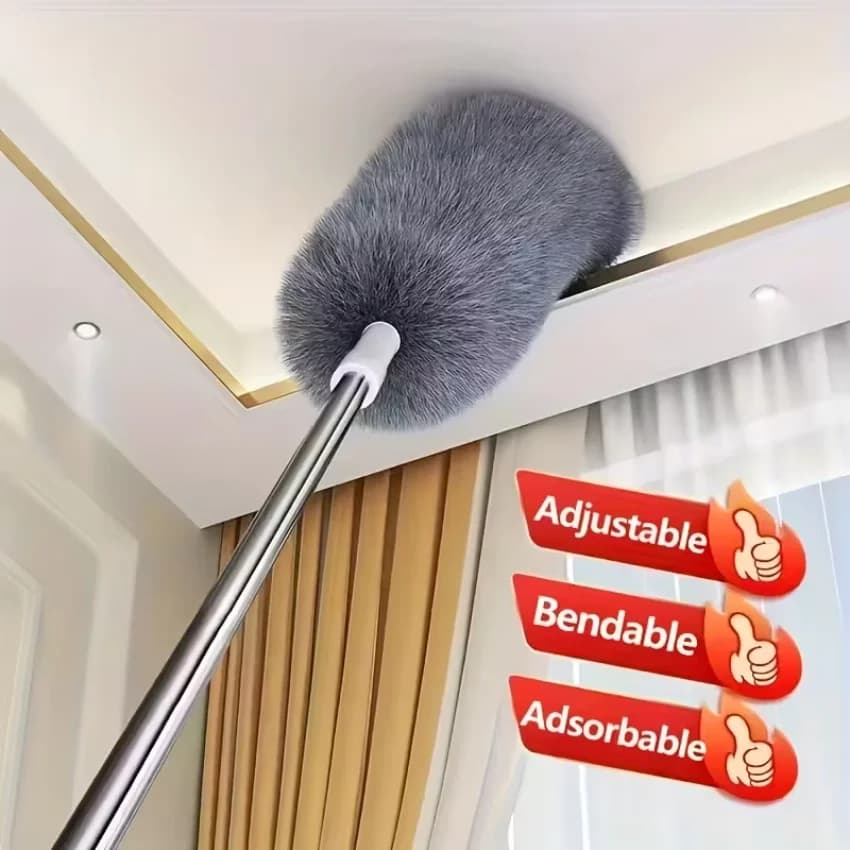 Duster with Extension Rod, Retractable Dust Brush, Microfiber Dust Brush, Reusable, Washable Ceiling Cleaning Tool