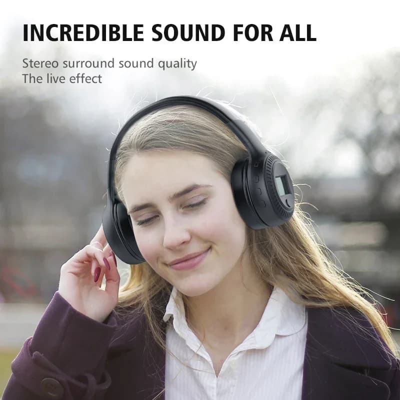 Cuffie wireless B19 con radio FM Cuffie Bluetooth Auricolari stereo con microfono per telefono computer, supporto TF, Aux NUOVO