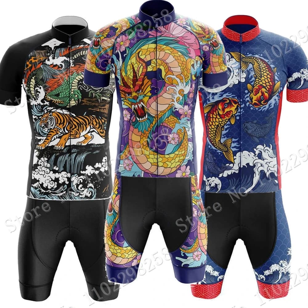 Popular Dragon 2024 Cycling Jersey Set Summer Tiger Japan menswear Road Bike Shirt Suit shorts with MTB Ropa straps Cycling