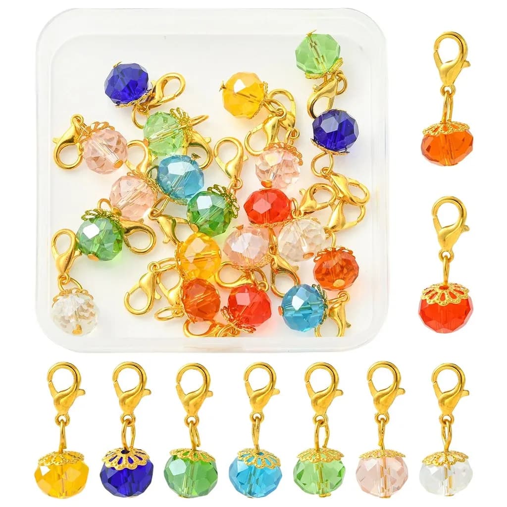 20Pcs Mixed Color Faceted Rondelle Glass Pendants with Zinc Alloy Lobster Claw Clasps, DIY Accessories for Bracelets & Necklaces