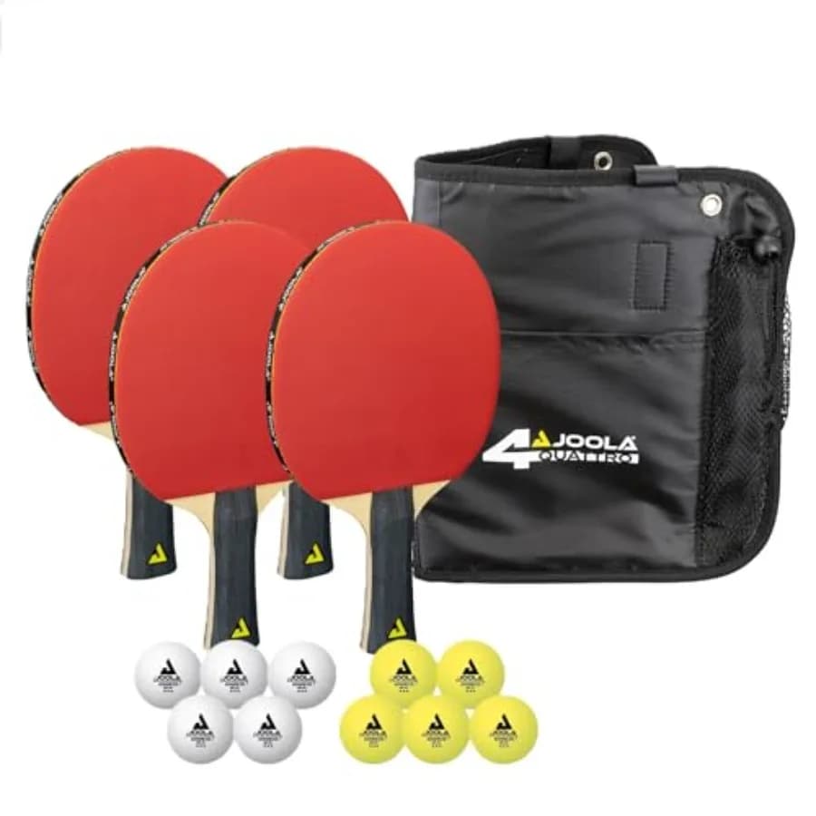 Set di 4 Racchette da Ping Pong Quattro - Include 10 Palline da Ping Pong Avanzate a 3 Stelle e Custodia - 4 Racchette da Tennis da Tavolo da Competizione