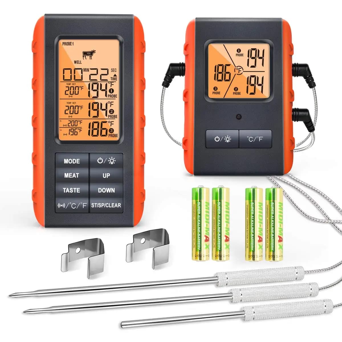 3-Probe Wireless Meat Thermometer, 490ft Range, Monitor Grill & Smoker Temp