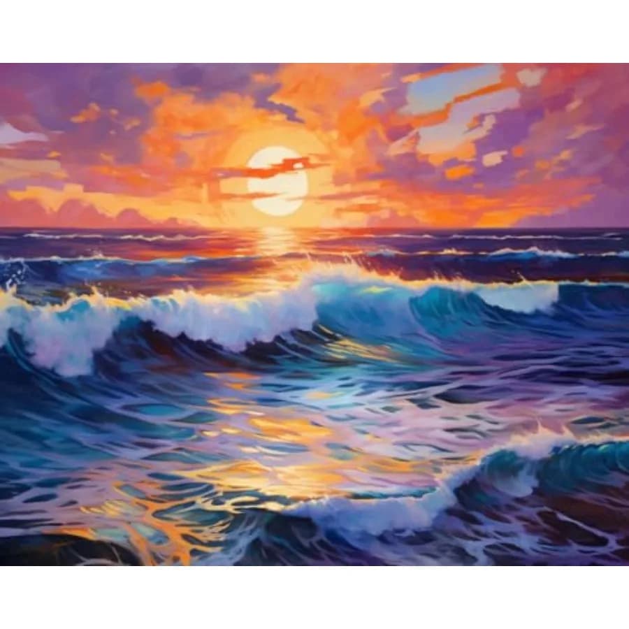 Beach Paint by Numbers Kit for Adults Beginner, Colorful Seaside Painting by Number on Canvas, DIY Acrylic Sunset Adult Paint b
