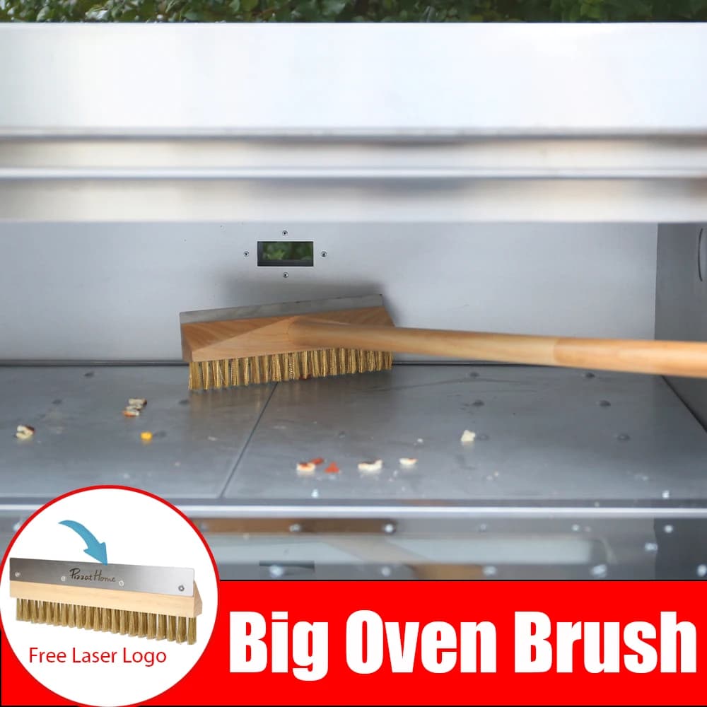 SHANGPEIXUAN Spazzola professionale per forno per pizza in rame Raschietto grande da 25 cm Spazzola per pulizia in ottone per griglia domestica con manico in legno