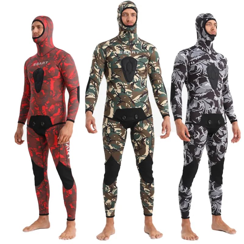 Muta da sub in neoprene a celle aperte da 5 mm Muta da sub da uomo Muta da sub con cappuccio in due pezzi per pesca subacquea Mute da nuoto