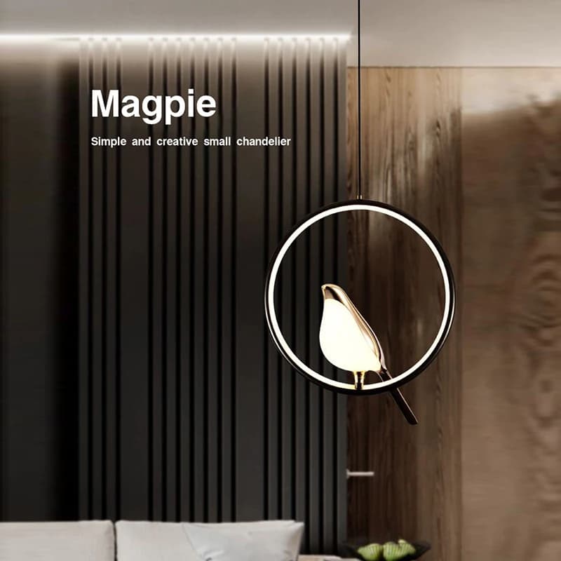 Lampadario a LED girevole con uccello gazza, apparecchi di illuminazione a sospensione per comodino, cucina, luci a sospensione sospese in oro e argento