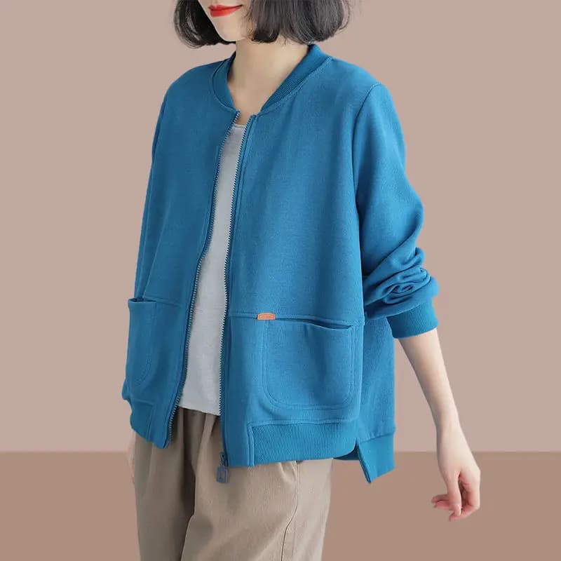 High-End Women's Asymmetric Hem Long Sleeve Jacket Casual Spring Baseball Uniform Top Label Removed Commute Style Loose Fit
