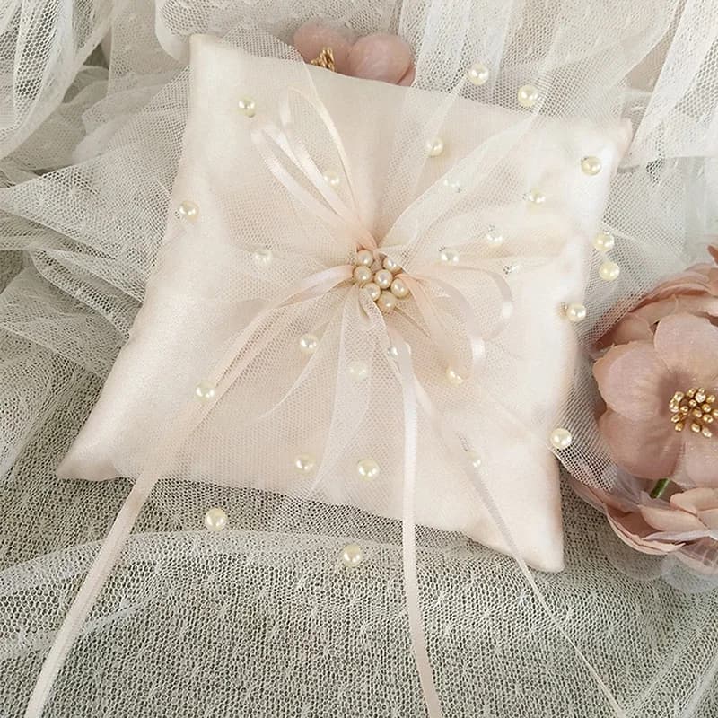 1/2 pcs new ring pillow for wedding decoration double heart rhinestone decoration wedding pillow in satin with ribbons